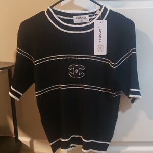 CHANEL Black and White Crewneck Sweater
